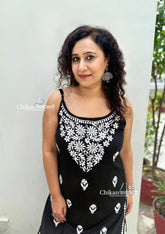 Reeba Short Rayon Chikankari Kurti - Black